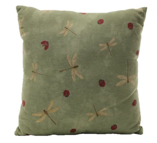 Light Green Dragonflies & Lady Bugs Throw Pillow
