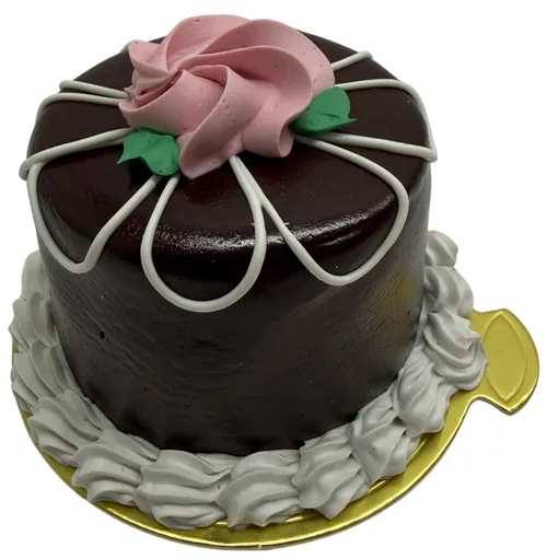 Artificial Miniature Chocolate Cake With Pink Rosette