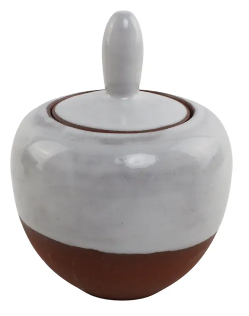 Terra Cotta & White Glazed Pot With Lid