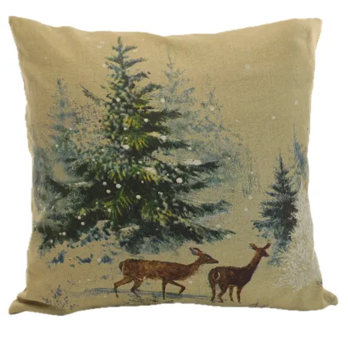 Beige Christmas Winter Deer Throw Pillow
