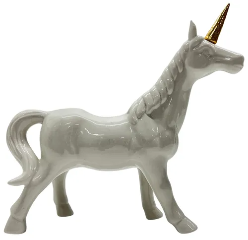White Ceramic Unicorn With Gold Horn