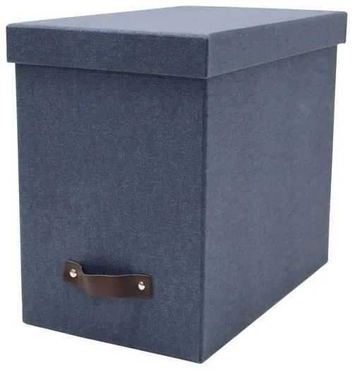 Blue Document File Box With Leather Handle