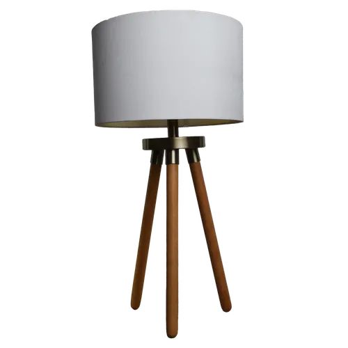 Broomstick Tripod Table Lamp With Brass Accents & White Shade