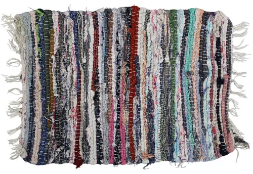 Multicolour Rag Rug Rectangular Placemat With Fringe