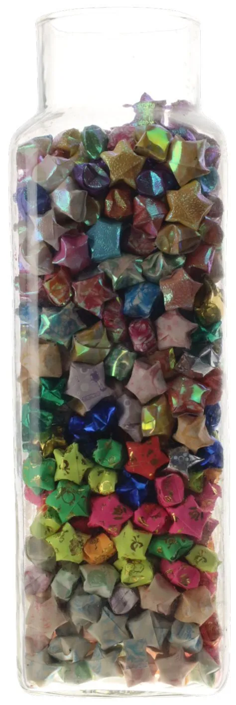 Clear Glass Canister With Origami Lucky Stars