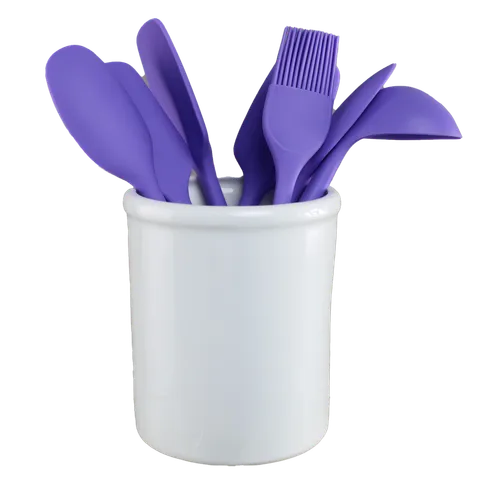 White Ceramic Utensil Holder With 7 Utensils