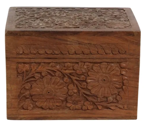 Carved Wood Recipe Card Box