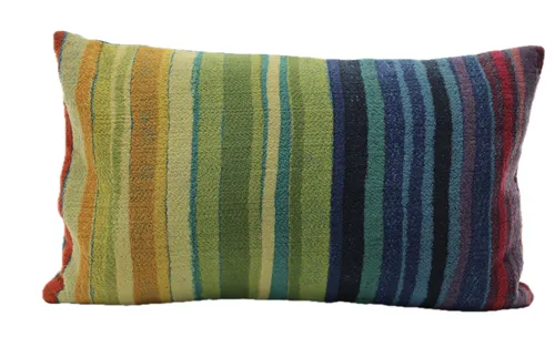 Rainbow Stripes Wool Throw Pillow With Solid Turquoise Back
