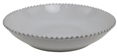 French White Beaded Rim Ceramic Serving Bowl