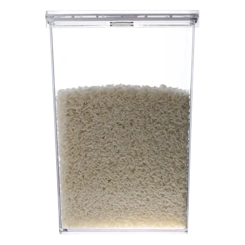 Clear Plastic Container With Lid Containing White Rice