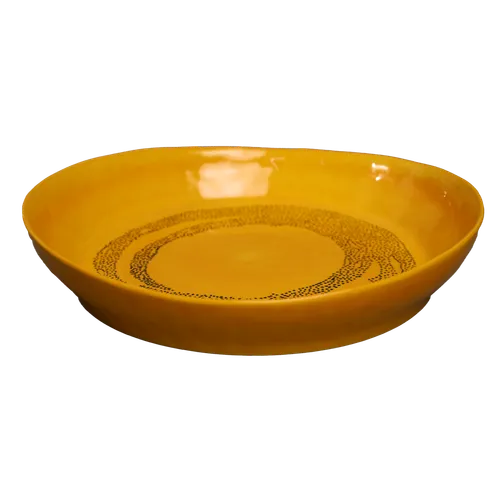 Goldfinch Yellow with Black Dotted Swirl Serving Bowl - Large