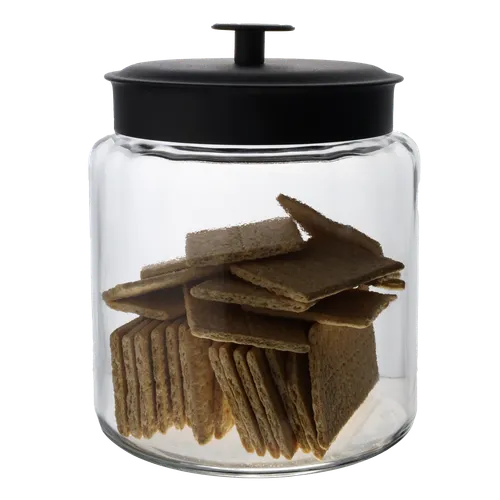 Clear Glass Canister With Black Matte Lid Containing Graham Crackers