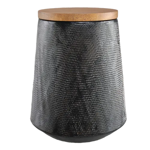 Black Snake Skin Ceramic Canister With Wood Lid
