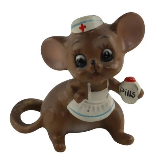 Brown Ceramic Mouse Nurse Figurine