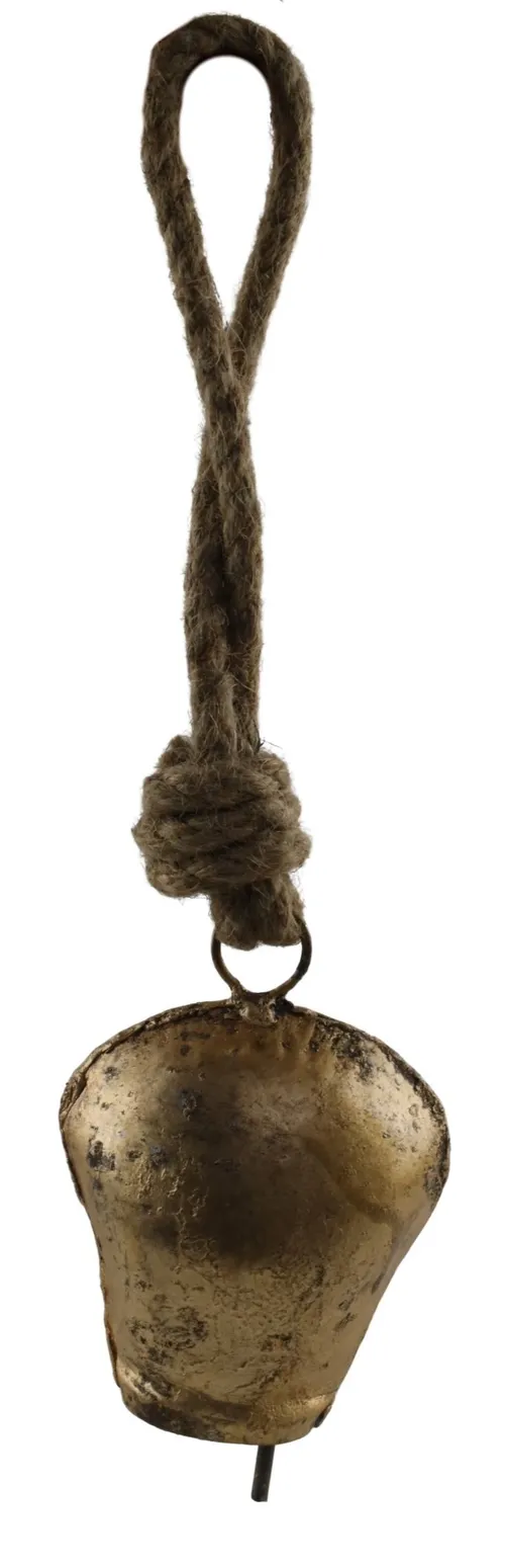 Antique Rustic Metal Cowbell With Rope