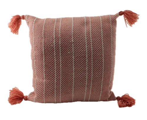 Peachy Pink With White Diagonal Stripes Throw Pillow