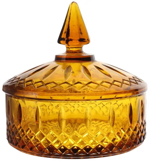 Amber Glass Lidded Bowl