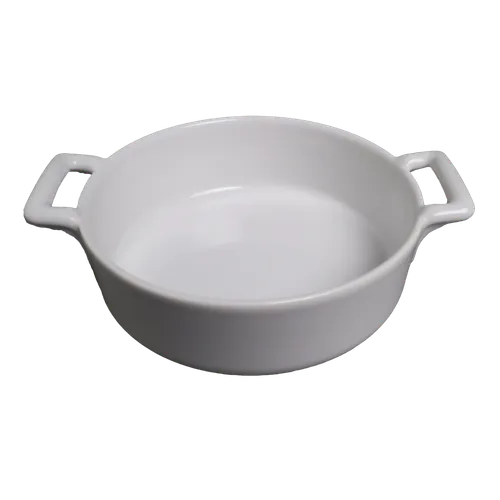 White Round Cocotte Baking Dish With Square Handles