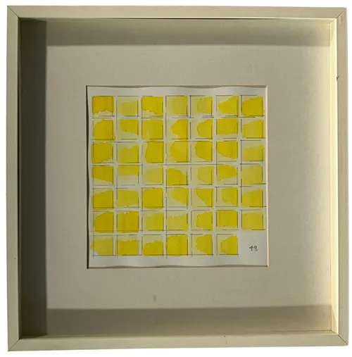 49 Yellow Squares Watercolour In White Frame