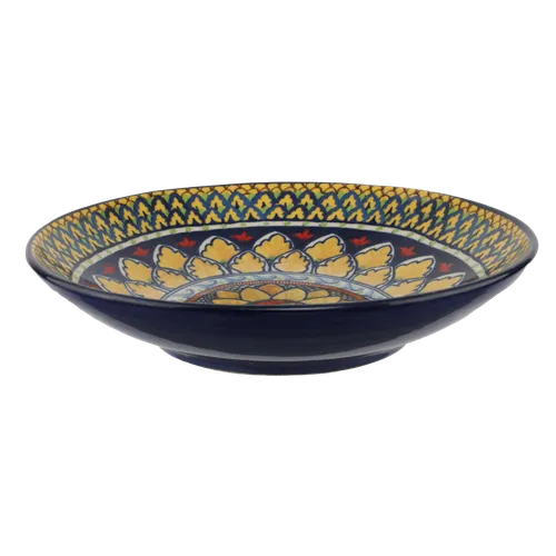 Mosaic Pattern Pasta Bowl With Yellow Rim