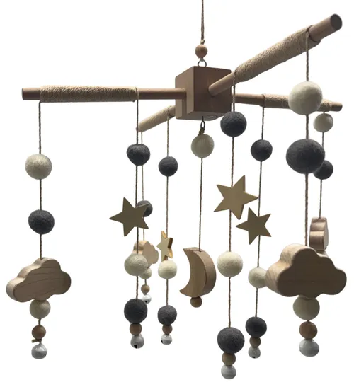 Felted Wool & Wood Stars & Cloud Baby Mobile