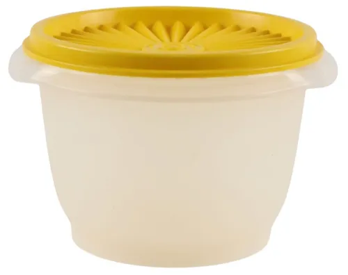 Vintage Reusable Plastic Storage Container With Yellow Lid