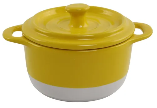 Yellow & White Round Mini Cocotte With Lid