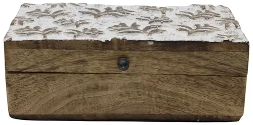 Carved Wood Leaf Whitewash Box