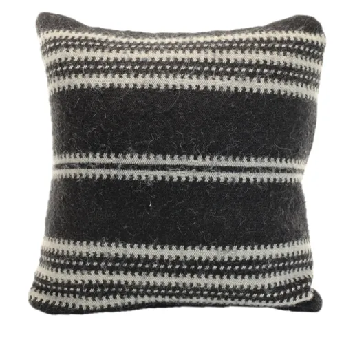 Black Wool With White Track Stripes Throw Pillow