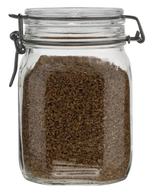 Clear Glass Canister With Hinged Lid With Raw Sugar
