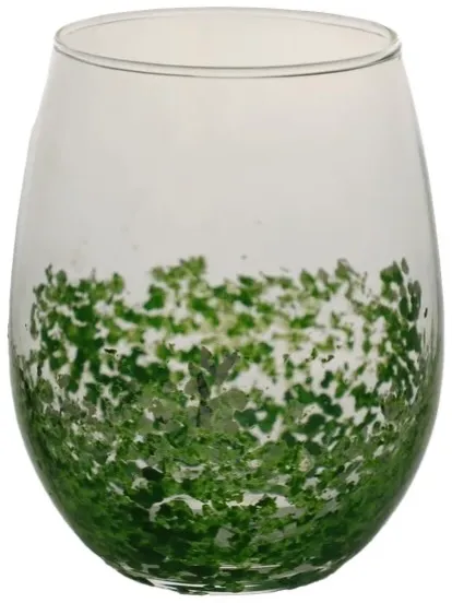 Clear Glass Goblet Drinking Glass With Handpainted Green Painted Dabs