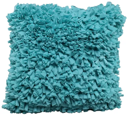 Turquoise Rag Rug Throw Pillow