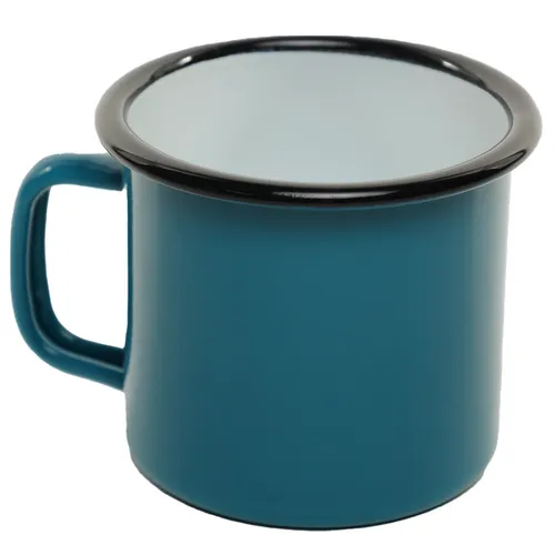 Deep Turquoise With White Interior & Black Rim Tin Enamel Camping Mug
