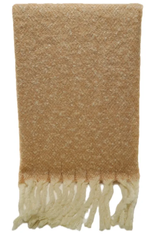 Soft Pale Neapolitan Pink & Cream & Taupe Throw Blanket With Chunky Fringe Trim