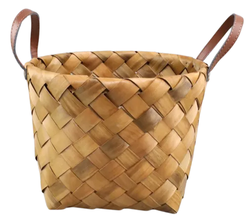 Woven Rattan Basket With Leather Handles