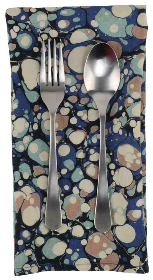 Blue & Cream Abstract Stones Linen Napkin