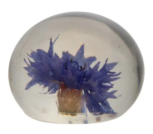 Glass Paperweight With Purple Flower