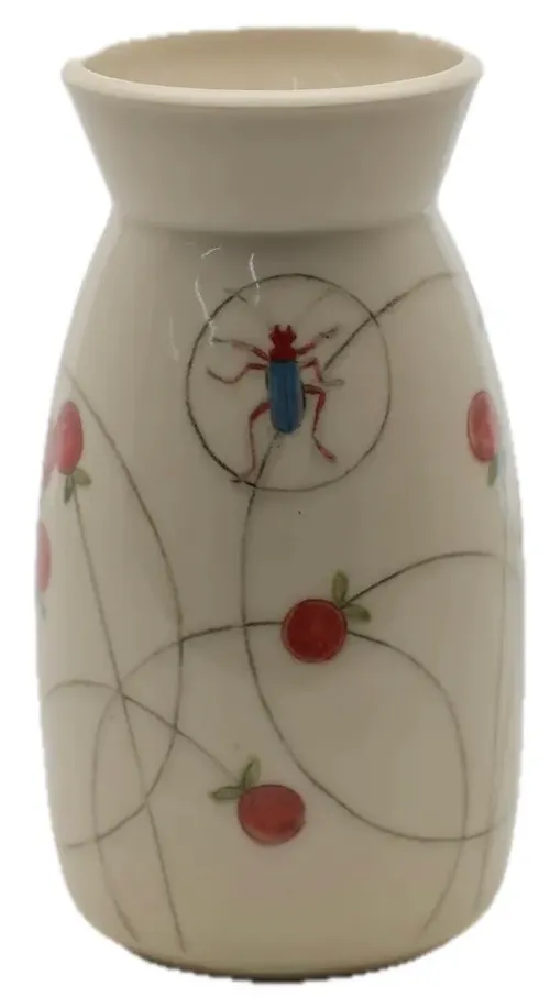 Beige Bug & Berries Ceramic Vase