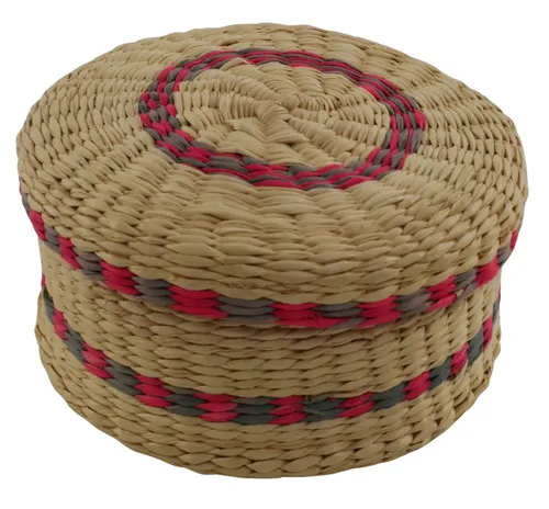 Natural Woven Box With Grey & Pink Patterned Box With Lid