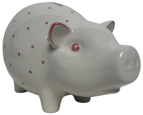 White & Pink Polka Dot Ceramic Pig Bank