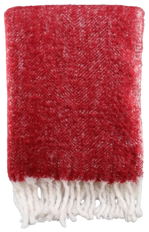 Fuzzy Red Throw Blanket With White Tassels