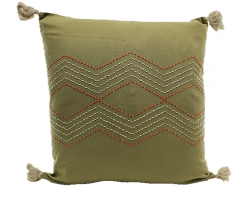 Khaki Green With Orange & White Dot Zag Throw Pillow