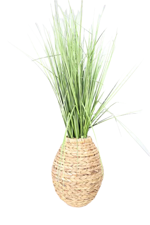 Artificial Feather Reed Grass In Fat Braid Wicker Pot