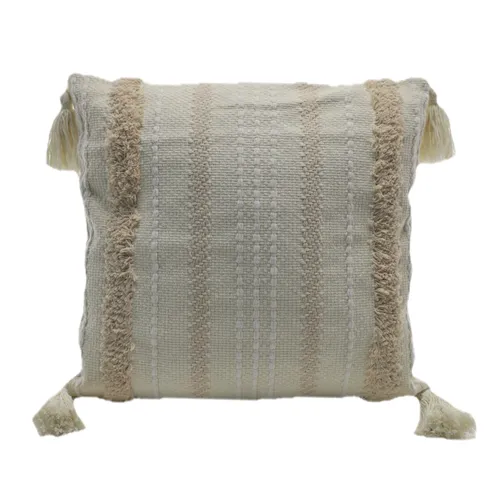Cream & Tanned Weaves & Braids With Tassels & Solid White Back Throw Pillow