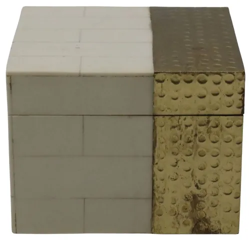 Bone White Tile & Hammered Gold Metal Square Box With Lid