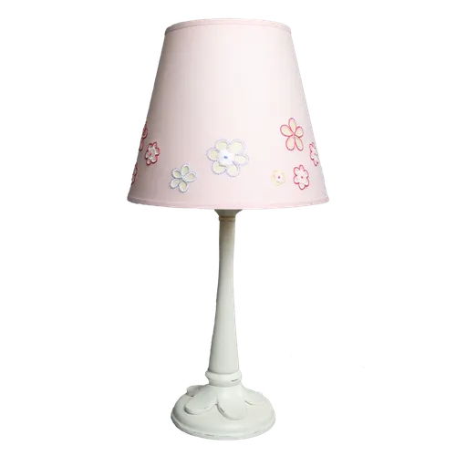 White Floral Based Table Lamp With Pale Pink Flower Shade