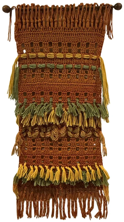 Vintage Crochet Brown & Green & Yellow Wall Hanging