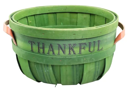 Green Thankful Basket With Handles