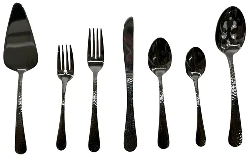 25 Piece Cutlery Set With Hammered Metal Finish & Serving Spoon & Pie Lifter
