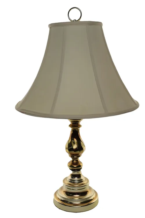 Brass Spiral Column Table Lamp With Cream Linen Bell Shade